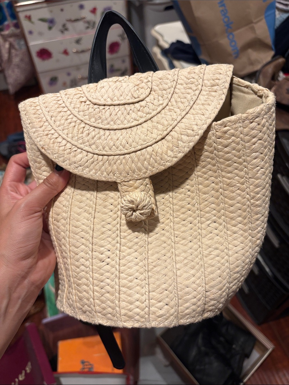 Woven Straw Mini Backpack – Cream